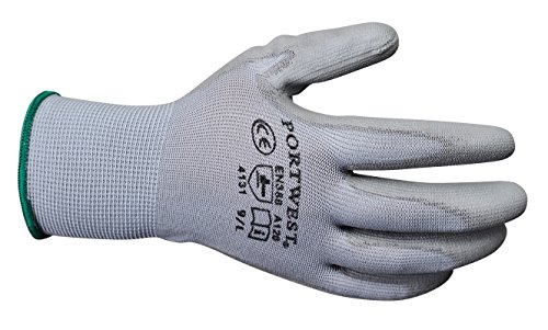 12 Paar Arbeitshandschuhe PU-Montagehandschuhe Mechanikerhandschuhe Nylon Portwest schwarz, weiß, grau – Größe 7 8 9 10 11 (9 / L, Grau) - 2