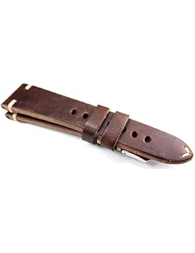 RIOS LEDERBAND Weiße Naht 22 mm BAND Retro Look quality STRAP Dunkel braun BS Top Qualität