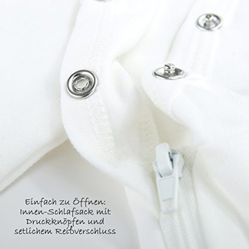 Ganzjahres Baby-Schlafsack 2-teilig – Langarm-Innensack & gefütterter Außensack | Temperaturen von 15 bis 30°C | Streifen Beige Schäfchen | Birnenform ohne störende Rücken-Nähte (1-12 Monate) - 6