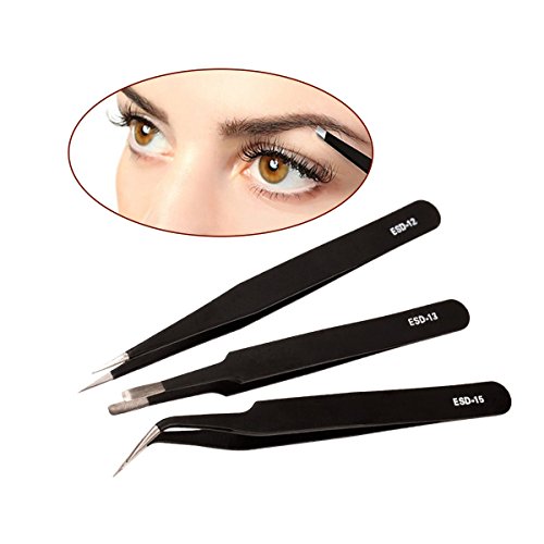Ckeyin ® 3pcs Stainless Steel Hair Removal Eyebrow Tweezers Precision Eyelash Extension Tool Nail Tool Makeup Beauty Tweezers Slant Kit