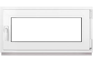 Framex Finestra in Plastica Bianca Larghezza x Altezza 100 x 40 cm (1000 x 400 mm) Doppi Vetri (32 mm), Anta-Ribalta, Girevole DIN Destra – Premium