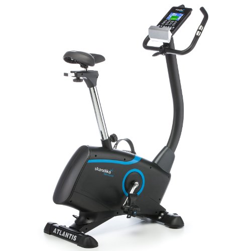 skandika Ergometer Atlantis SF-1600 mit App Steuerung und iConsole Trainingskontrolle, Körperfettmessung, 10 kg Schwungmasse, 32-stufige elektronische Widerstandseinstellung, schwarz/blau