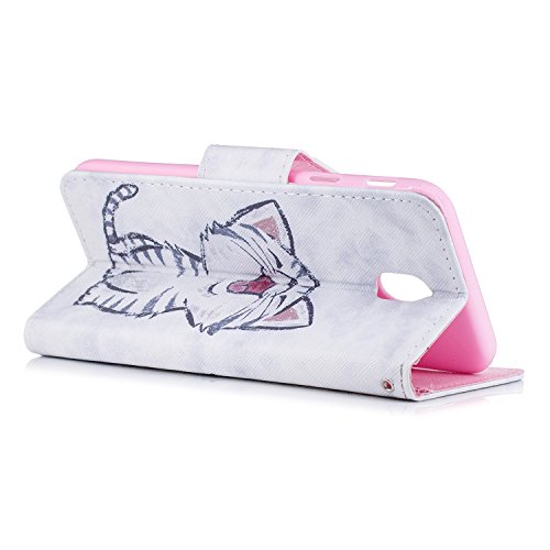 Surakey Samsung Galaxy J5 2017 Custodia, Cover Pelle Samsung Galaxy J5 2017 Flip Magnetica Portafoglio Cover per Samsung Galaxy J5 2017 Cartoon Gatto Panda Pieghevole PU Wallet Case Libro Caso Elegante Fiore Cuore Borsa Tasca con Porta Carte / Supporto di Stand / Cinturino da Polso Doppia Protezione Antiurto Bumper con Protettiva Sottile TPU Silicone Custodia per Samsung Galaxy J5 2017 - Gatto Felice