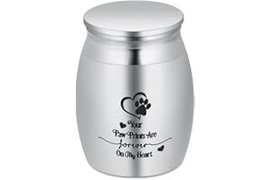 AIWENXI Small Cremation Keepsake Urns for Human Ashes Mini Cremation Urn Small Funeral Urns for Ashes Stainless Steel Cremation Funeral Urn-Your Paw Prints Are forever On my heart (Silver 40 * 30mm)