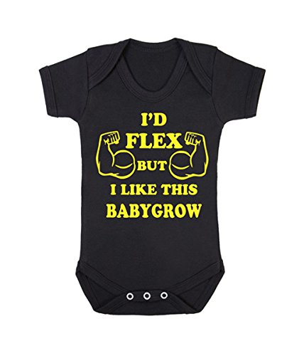 I'd Flex But I Like This Babygrow (yellow on black) (3-6 Months)