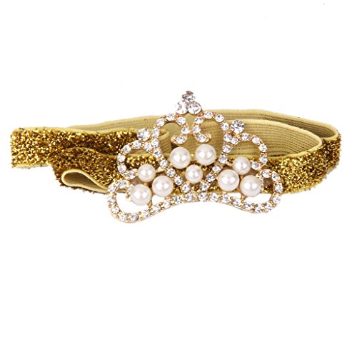 Baby Girl Headband Photography Headwear Faux Pearl Rhinestone Crown Pattern (Gold)