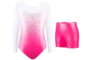 AODOKAT Gymnastics Leotards for Girls with Shorts Set, Long Sleeve/Sleeveless Dance Leotard Sparkle Ballet Dancewear for Kids 5-14 Years