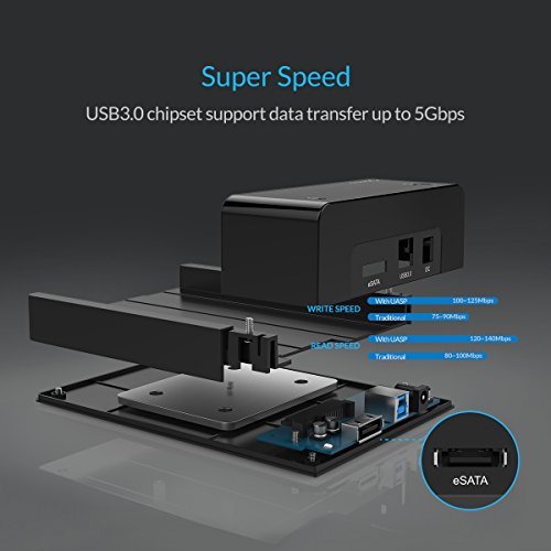 ORICO 2,5″ 3,5″ Festplatten Dockingstation Gehäuse, USB 3.0, eSATA, für 2,5 und 3,5-Zoll HDD und SSD mit SATA, Hochgeschwindigkeit, bis zu 8 TB - 3