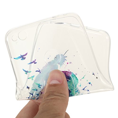 Huawei P8 Lite 2017 Hülle Silikon,P8 Lite 2017 Case,Huawei Honor 8 Lite Schutzhülle,Felfy Transparent Ultra Dünn Slim Soft Gel Silikon Handyhülle Schutzhülle TPU Clear Case Wassermelone Bananen Pony Flamingos Löwenzahn Traumfänger Farbe Muster Backcover Bumper Handytasche Anti Scratch Handyhülle Handycover Etui Tasche für Huawei P8 Lite 2017 / Honor 8 Lite [Zwei Federn] + 1x Silver Stylus+ 1x Bling Dust Plug [Zufällige Farbe] - 2
