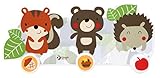Classic Kindergarderobe Wandgarderobe Waldtiere mit Igel Eichhörnchern und Bär mit 3 Kleiderhaken
