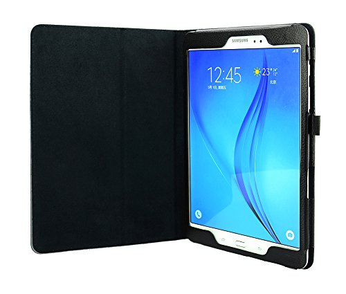 gada – 3in1 Set: Samsung Galaxy Tab A T550/555 9.7 – Elegantes Slim Leder-Imitat Case mit praktischer Standfunktion inkl. kostenloser Displayfolie und Touch Pen Schwarz - 3