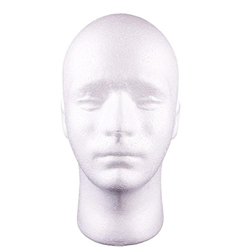 JaneDream Man Styrofoam Head Mask Stand Model Display Wig Hats Holder Foam Mannequin White