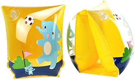 Cute Animal Pattern Inflatable Swim Sleeves Roll-up Armbands Rings Water Floats Swim Aid For Kids Babies (Yellow Elephant)
