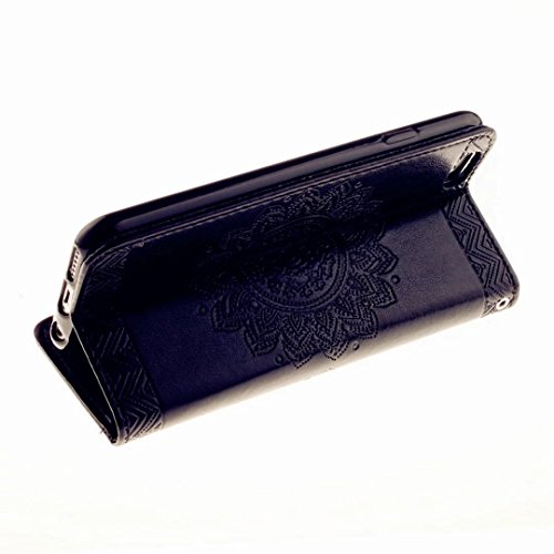 MUTOUREN Hülle für iPhone 6 plus iphone 6S plus 5.5 Zoll Schutzhülle [Kratzfeste, Scratch-Resistant] Bookstyle PU Lader HandyHülle Tasche Wallet Flip Case Lederhülle Brieftasche mit Standfunktion Kartenfächer Magnetic schließt Painted Muster- Henna Indische Sonne Mandala Schwarz + Metall Stylus Stift - 6