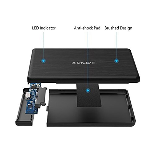 QICENT Festplatte Gehäuse USB 3.0 SATA Festplattengehäuse 2.5 Zoll ABS Kunststoff bewegliche Werkzeug Freie Festplattenlaufwerk case mit USB3.0 Kabel für 7mm 9.5mm HDD / SSD – eingebauter JMS578 Chipsatz Schwarz - 2