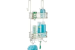 mDesign Półka prysznicowa do zawieszenia nad drzwiami prysznicowymi – ozdobny regał prysznicowy bez wiercenia z metalu – 2 kosze prysznicowe do zawieszenia na akcesoriach prysznicowych – srebrny