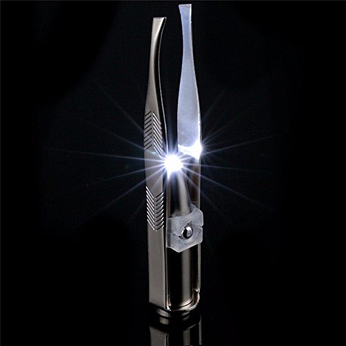 asentechuk® Edelstahl Oblique Mund LED-Licht Augenbrauen-Pinzette Clip Zange Make up Beauty Werkzeug - 6
