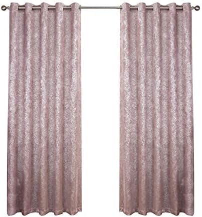 Enhanced Living Halo Pink Metallic Thermal Blockout Eyelet Curtains - 66 x 54 inch (168x137cm) - Energy Saving Curtains for Living Room/Bedroom