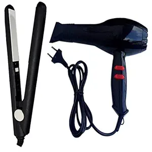 Arzet Combo of 1800W Professional Salon Hair Dryer, 2 Speed 3 Heat Settings Cool Button with AC Motor, Concentrator Nozzle & Hair Straightener with Ceramic Plates and Quick Heating-(Multicolor)