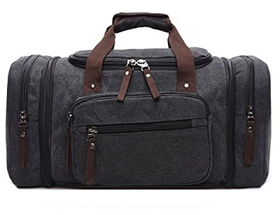 Limirror Toile Voyage Sac vintage Voyage sac Week-end Sport Duffel Sacs gym Camping randonnée femme homme bandoulière Sac (Noir)