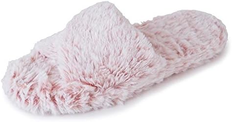 Slumberzz Ladies Girls Fur Open Toe Plush Mules Slippers Sliders Grey Pink 3/4 5/6 7/8