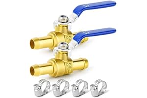 ERGAOBOY 2 Pcs 2 Way 19mm Straight Barb Shut Off Ball Valve, 19mm Hose Barb Switch Brass Ball Valve with 4 Clamps