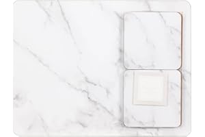 WOW HOMESTORE Set Of 8 Marble Effect Plasemats & Coasters - Table Mats For Kitchen Dining Table - Cork Backed Placemats and Coasters Set 8 - Stain Resistant Laminate Finish Christmas Home Decor Gift -