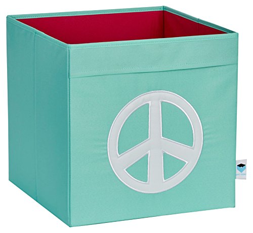 STORE.IT 674596 Ordnungsbox offen, Aufbewahrungsbox, passend für Kallax, Expedit, Polyester, 33x33x33cm, mint mit weiߟem Peace Zeichen