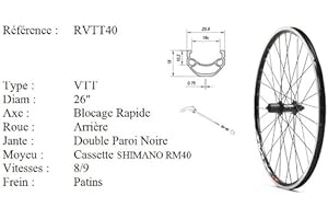 ROVVA - Roue Arrière VTT 26 Pouces (Etrto : 559X37) - 36 Rayons - Jante Double Paroie - Axe Moyeu 10Mm - Serrage Blocage Rapide - Compatible Cassette Shimano 8/9 Vitesses - Couleur Noir