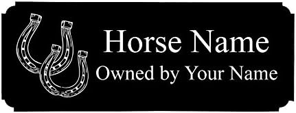 Custom Personalised Name Plate Plaques Horse 9 Pony Stable Door Sign Aluminium 200x75mm Scalloped Corners by MegSub (Black Scalloped Corners)