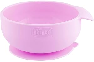 Chicco - Cuenco de silicona con ventosa para bebés, resistente, fácil de limpiar, plato para alimentos semilíquidos, con asa ergonómica, 6 meses, rosa claro
