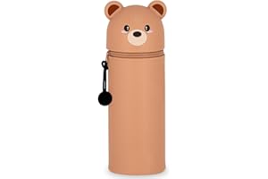 GDFJBG 2-in-1 Silikon Federmäppchen - Bär, Federtasche aus weichem Silikon für Stifte, Federmappe und Stiftehalter, Mäppchen Tiere, Schlampermäppchen