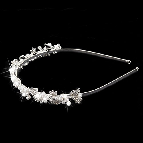 Tinksky Hochzeit Braut Strass Haarreifen mit Pearl verziert Tiara Haar Haarspangen Silber Haar Schleife - 5