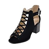  Sandalen Damen Sandalen Peep Toe Schuhe Mit Mittlerer Ferse 3-5 cm Schuhe Böhmen Freizeit Sandalen Fischmaulschuhe Dicker Absatz Schwarz Khaki 35-43