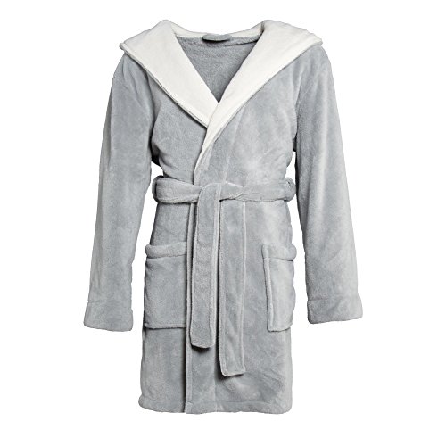 Trendiger Kapuzen-Bademantel für Damen | Größe XS – XXXL in modernen Farben | Mikrofaser, Coralfleece, Gewicht ca. 260g/m² | Sauna-Mantel CelinaTex 5000360 Miami | M grau cremeweiß - 2
