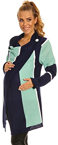 Happy Mama Women's Maternity Waterfall Knit Cardigan Colour Block Stripes 399p (Mint & Navy, UK 14/16)