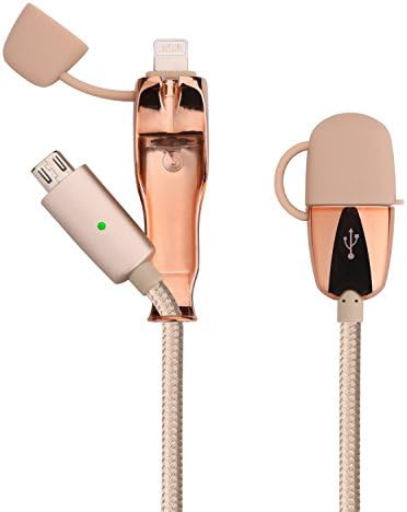 EliteSoft 2 in 1 Lightning and Micro USB Cable 4.9ft Nylon Braided Data Sync and Charging Cable for iPhone 7/7 plus/6/6 Plus/6S/6S Plus/5s/5c/5/5SE,iPad,iPod, Samsung Galaxy S3/S4/S5/S6/S7 Edge,LG,HTC and More-Brass Gold