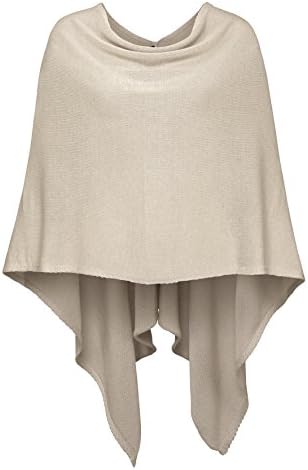 Cashmere Dreams Womens Poncho Cotton Cape Sweater Knit Solid short wrap - various colors - beige