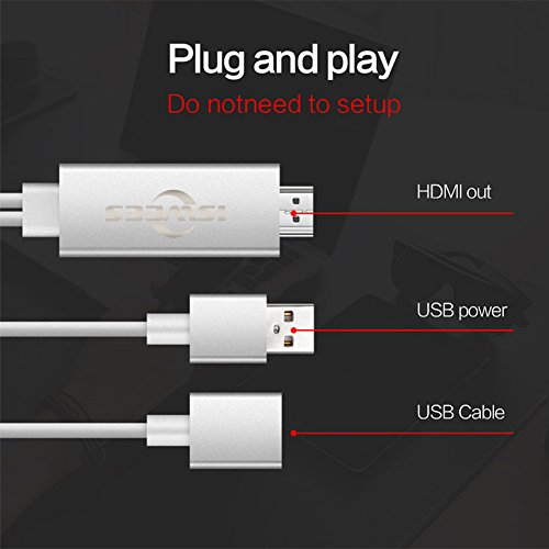 Lightning to HDMI Adapter Kabel ISWEES Lightning Digital AV auf HDMI 1080P HDTV Adapter Schnur Kabel für iPhone 7 7 plus 6s 6s plus 6 6 plus 5 5c 5s SE, iPad Air / Mini / Pro (Plug & Play),Samsung S6 S5 S4 S3 S6 Edge Note 3/4/5/6 – Weißer (Kein Samsung S7 oder S7 Edge) - 3
