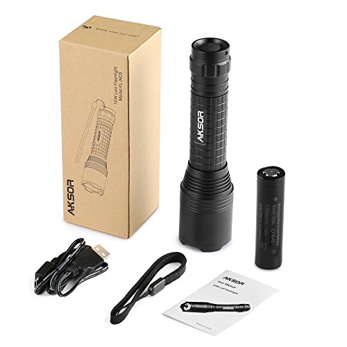 AKSOR K25 Wiederaufladbare LED Taschenlampe, Einstellbarer Fokus USB Taktische Taschenlampe, IP65 Wasser Widerstand 1000LM CREE Led Taschenlampe Kopflampe (inklusive 18650 Batterie) mit 5 Leuchtmodi - 9