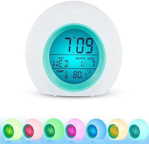 Sixcup® Multifunctional LED Digital Alarm Clock/Calendar/Thermometer + Night Light 7 Color Change For Kids (A)