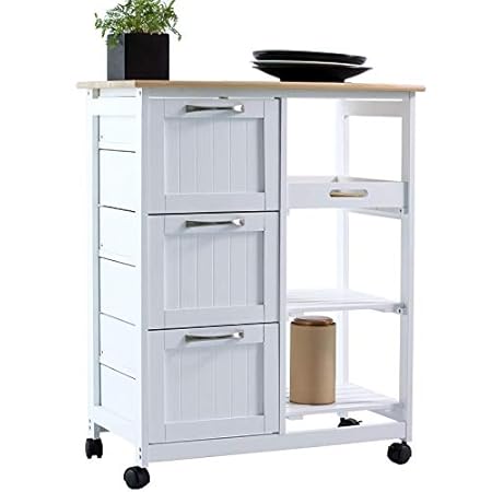 Küchenwagen auf Rollen, Servierwagen mit 3 Schubladen und 3 Ebenen