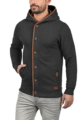 Blend Alesso Herren Sweatjacke Kapuzenjacke Hoodie Mit Kapuze Reißverschluss Und Fleece-Innenseite, Größe:XL, Farbe:Charcoal (70818)