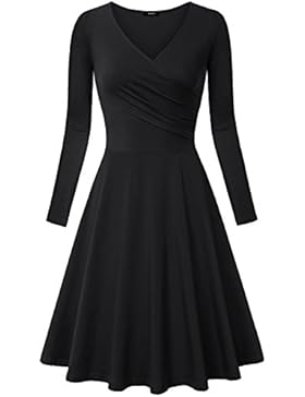 Lotusmile Frauen Langarm Kleid Floraler Druck Fließende Passform In Falten gelegt A Line Kleid