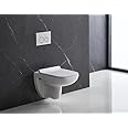 Soyo Ceramic Wall Mounted European Water Closet P Trap/One Piece Western Toilet Commode with Soft Close Seat Outlet is from Floor (48 x 34 x 35 cm, White) (Kalina Rimless)
