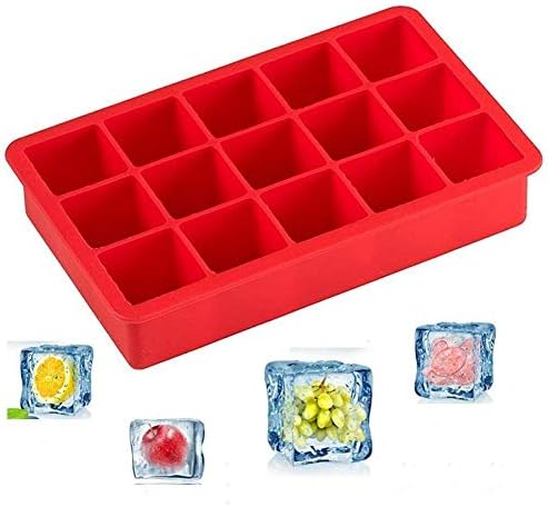 Styleys Ice Cube Tray Flexible Silicone by Styleys for Create Square Ice Cube Mold Makes 15 Perfect Ice Cubes Ice Cube Maker (15 Square)