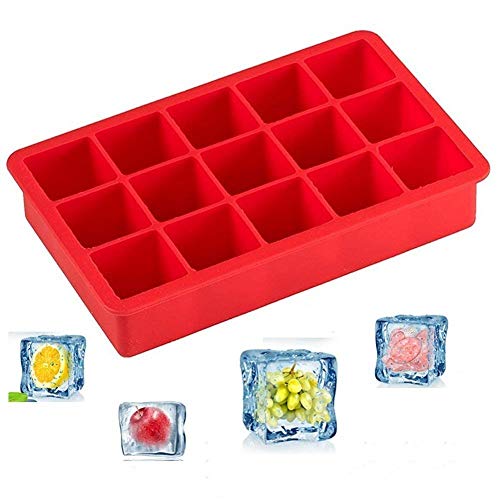 Styleys Ice Cube Tray Flexible Silicone by Styleys for Create Square Ice Cube Mold Makes 15 Perfect Ice Cubes Ice Cube Maker (15 Square)