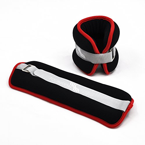 FOURSCOM® 2er Set 2x 0,5kg – 2x 2 kg Neopren Gewichtsmanschetten Laufgewichte für Hand- und Fußgelenke ( Arm und Bein ) Gewichte Grau / Rot - 2