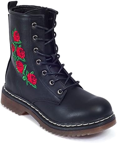 Truffle Buk 83 Black Floral Mid High Vegan Combat 7 Holes Boots 38