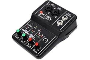 VOANZO Mini Mixer Audio per PC Mixer USB 2 Canali Mixer Microfono/Chitarra XLR+6.35mm 3.5mm Stereo in 48V Phantom Power